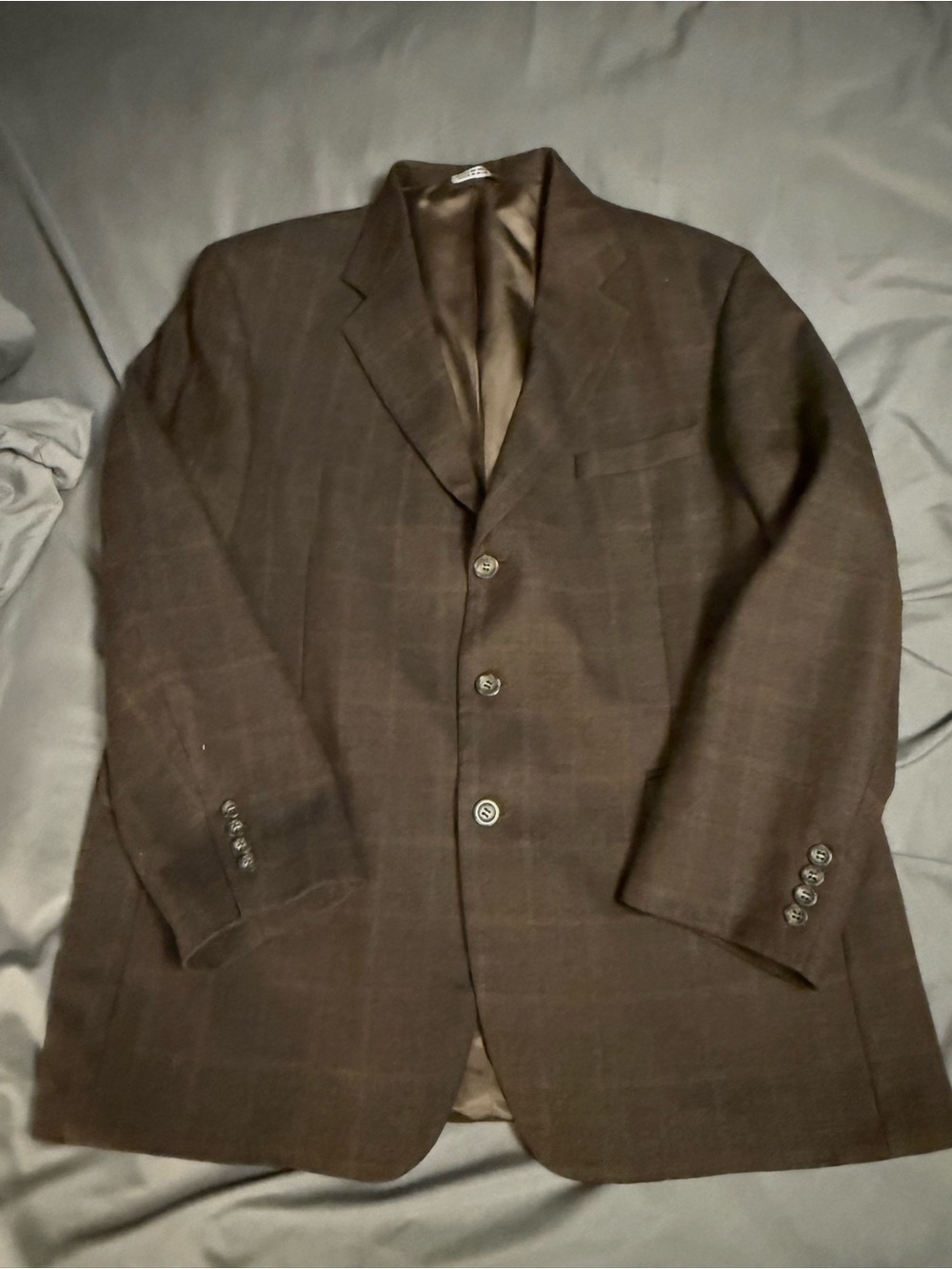 Stafford Executive Lambswool Cashmere Sport Coat Blazer - Mens 44R Brown Plaid